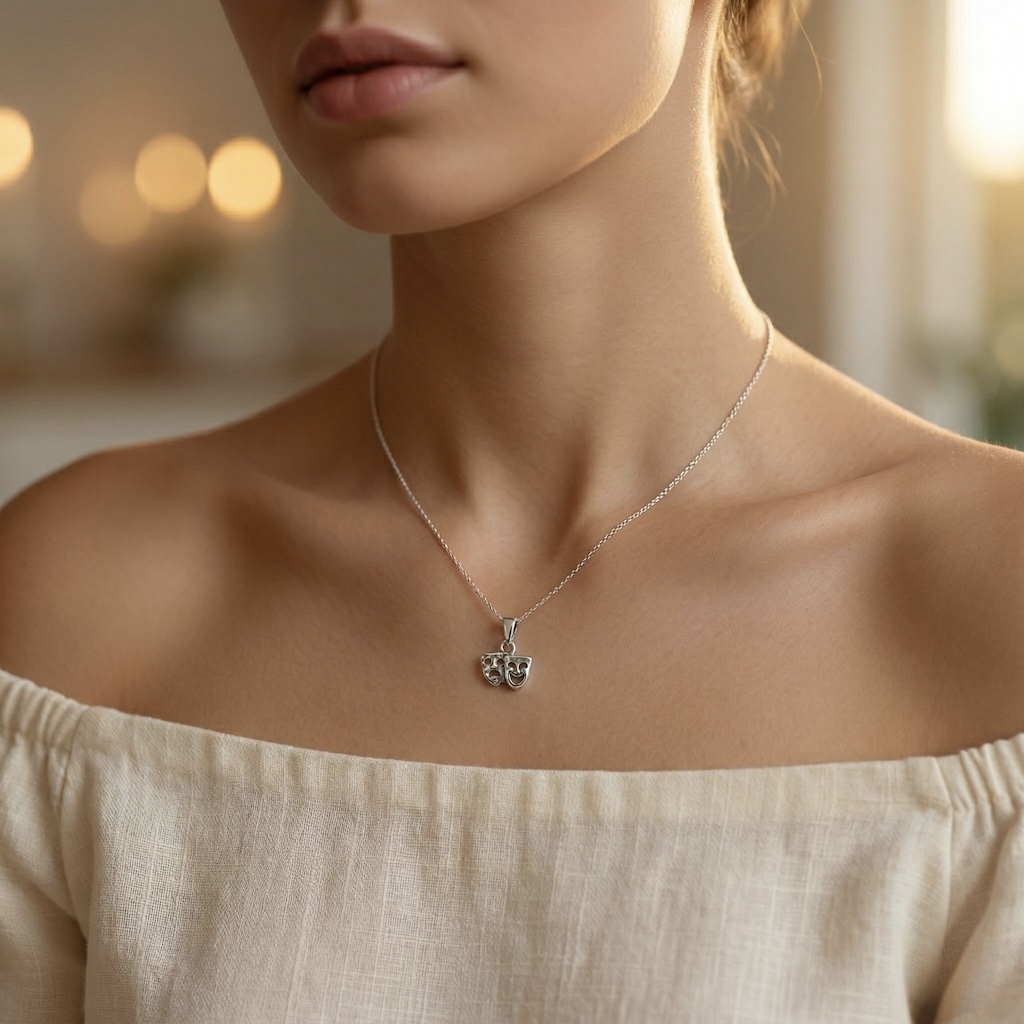 Sterling Silver 925 Drama Mask Pendant "Thalia and Melpo" - Image 3