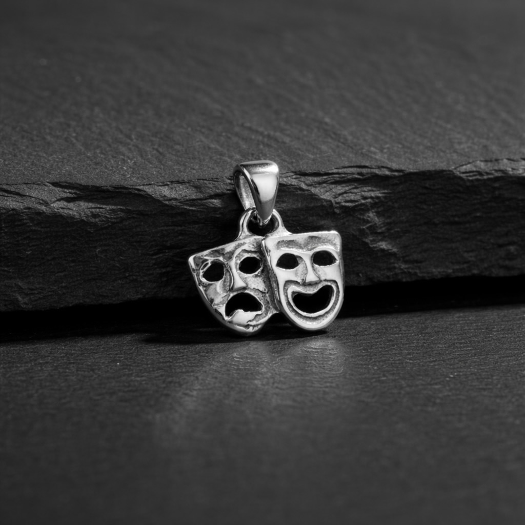 Sterling Silver 925 Drama Mask Pendant "Thalia and Melpo" - Image 2