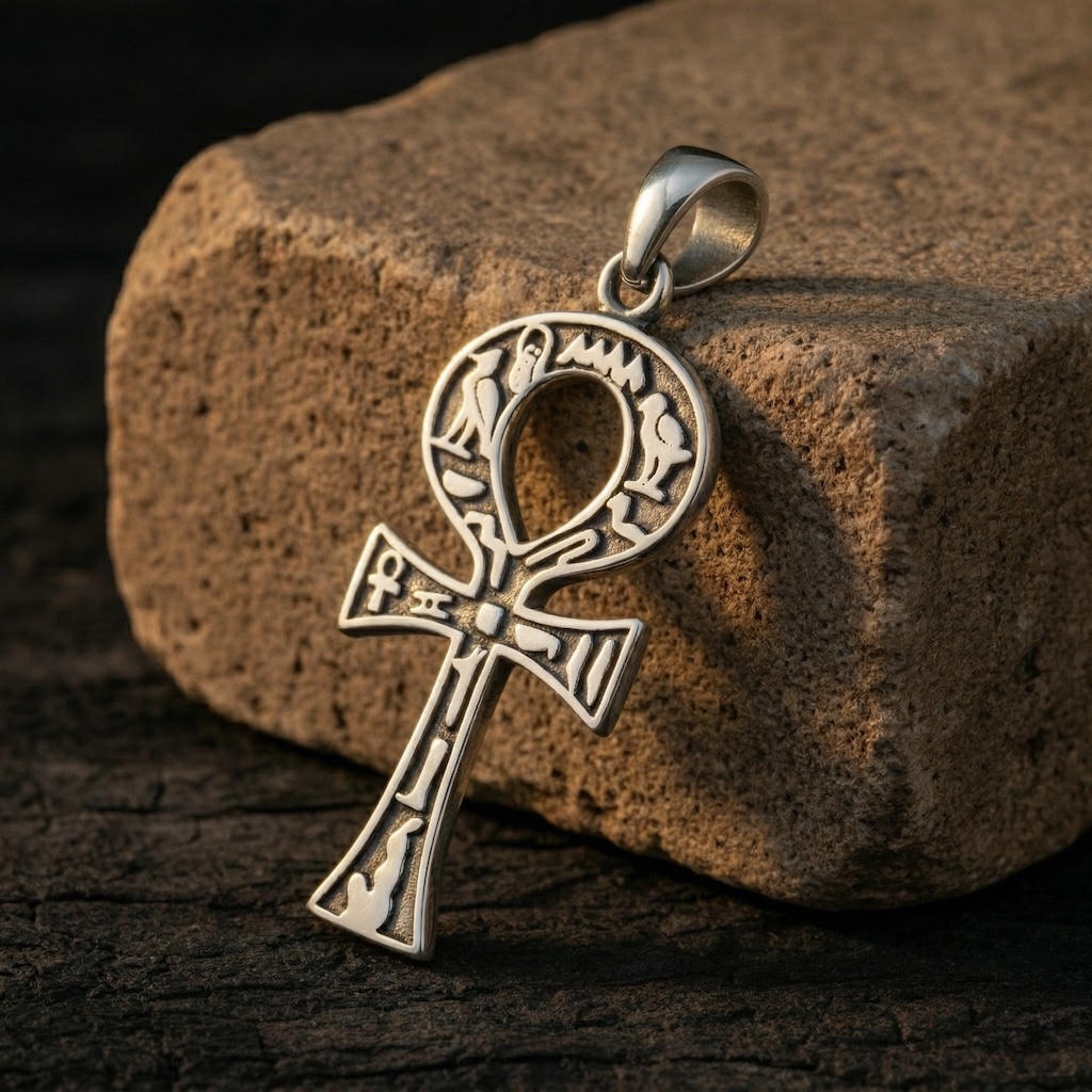 Sterling Silver 925 Ankh Key Cross Pendant "Nile" - Image 2