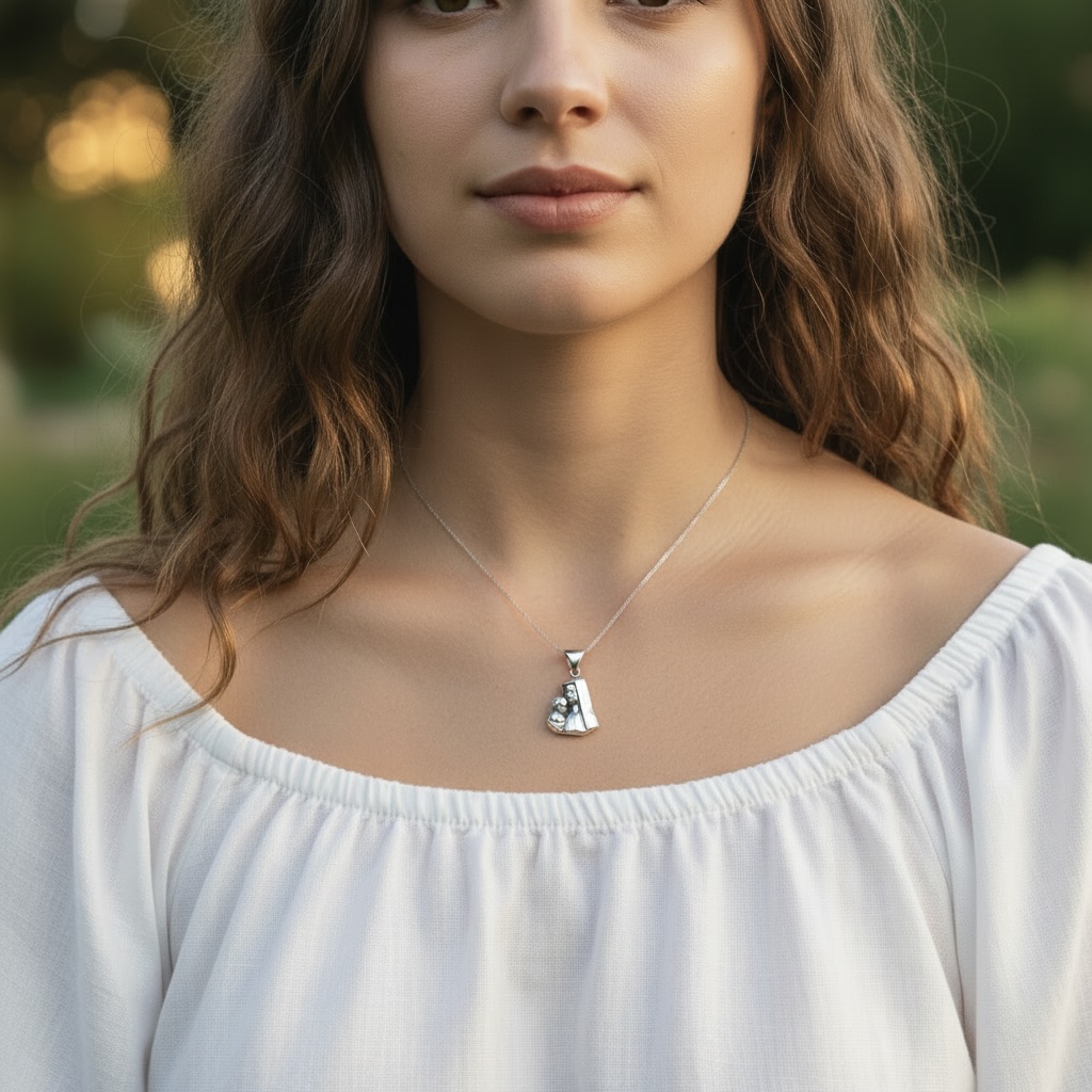 Sterling Silver 925 Virgin Mary and Child Pendant "Sacred Love" - Image 3