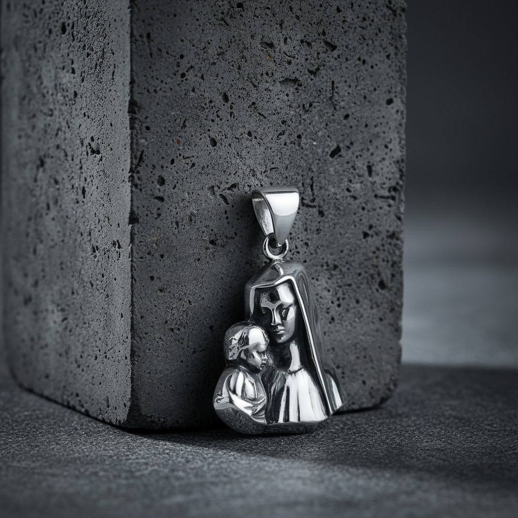 Sterling Silver 925 Virgin Mary and Child Pendant "Sacred Love" - Image 2