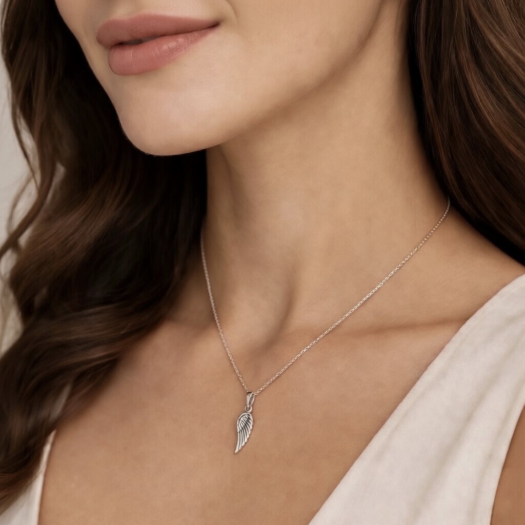 Sterling Silver 925 Single Angel Wing Pendant "Feather" - Image 3