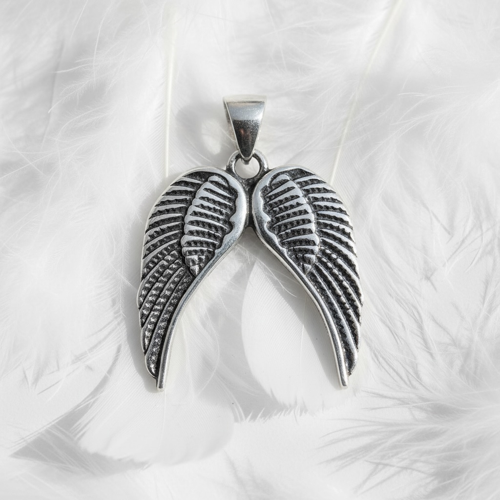 Sterling Silver 925 Double Angel Wing Pendant "Feather" - Image 2