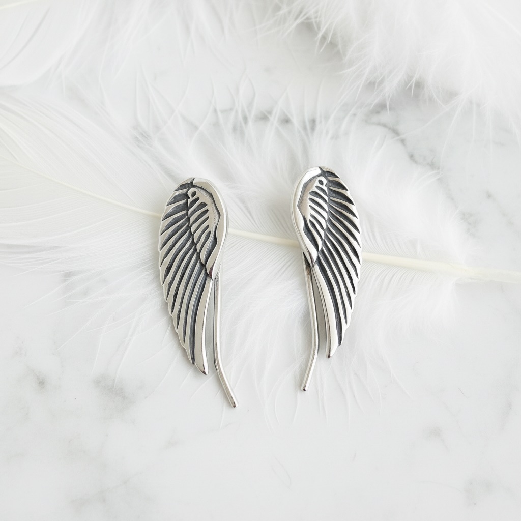 Sterling Silver 925 Ear Climber Earrings "Feather" - Image 2