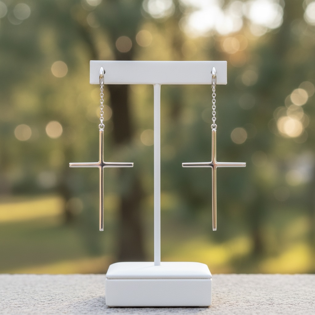 Sterling Silver 925 Cross Chain Drop Earrings "Grace" - Image 2