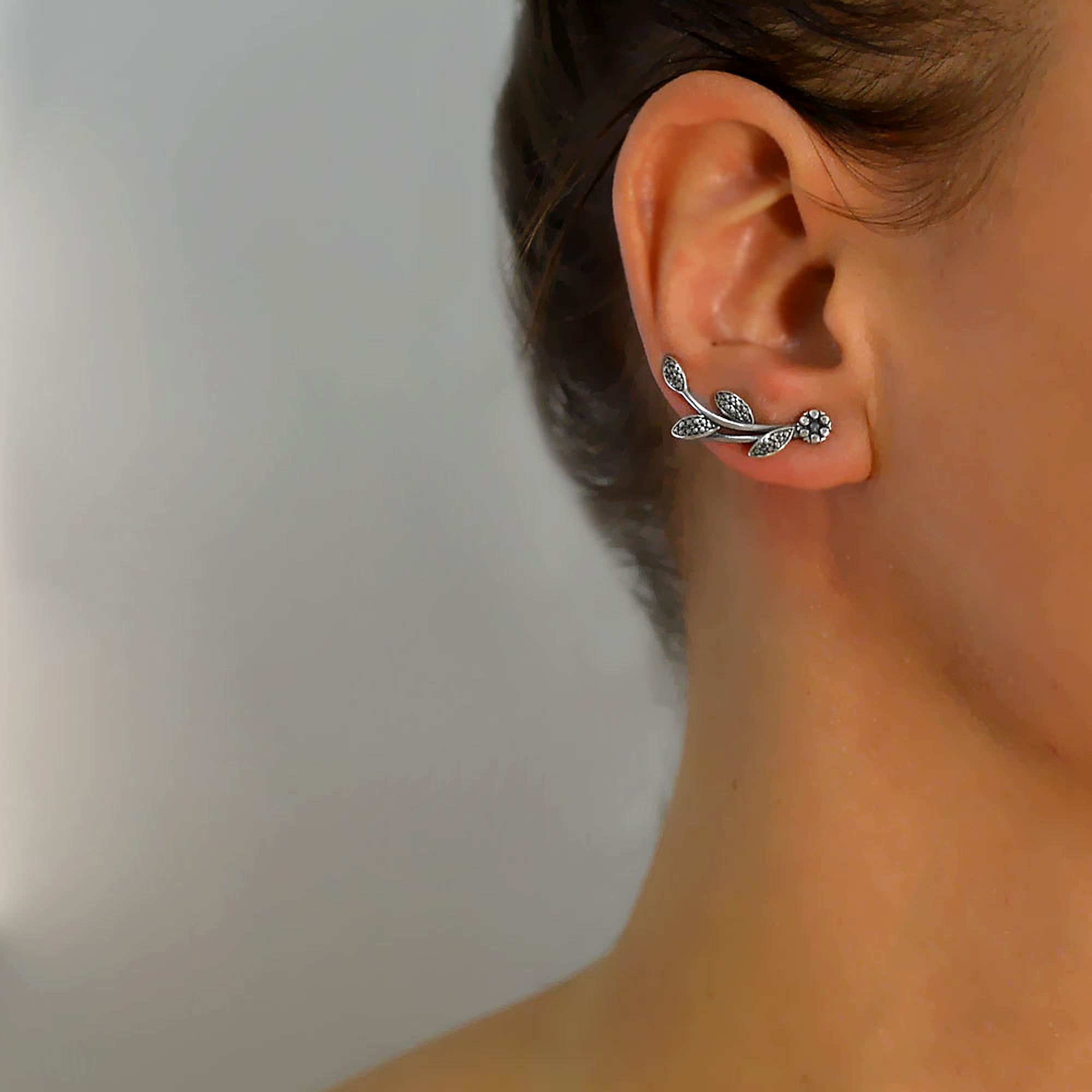 Sterling Silver 925 Climber Earrings "Leaf Whisper" - Image 3