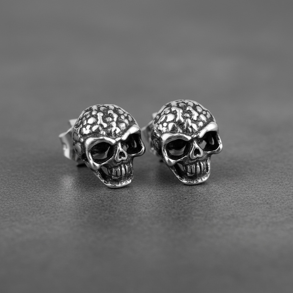 Sterling Silver 925 Skull Stud Earrings "Maverick" - Image 2