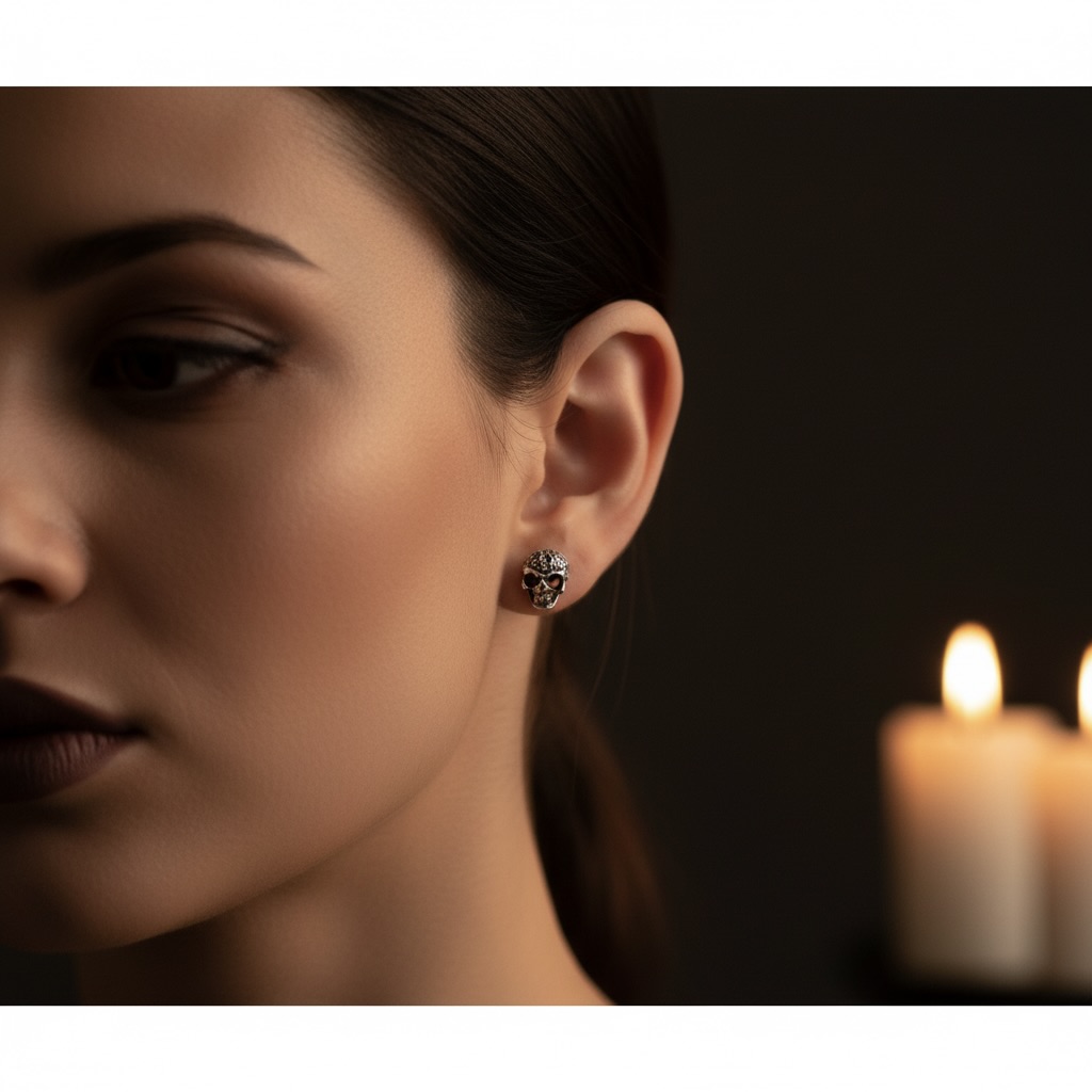 Sterling Silver 925 Skull Stud Earrings "Maverick" - Image 3