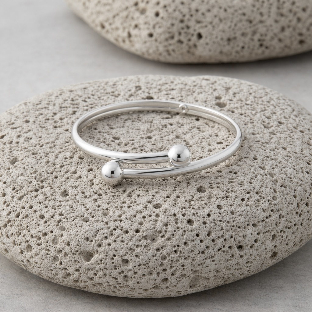 Sterling Silver 925 Minimalist Open Bangle Bracelet “Orbit” - Image 2