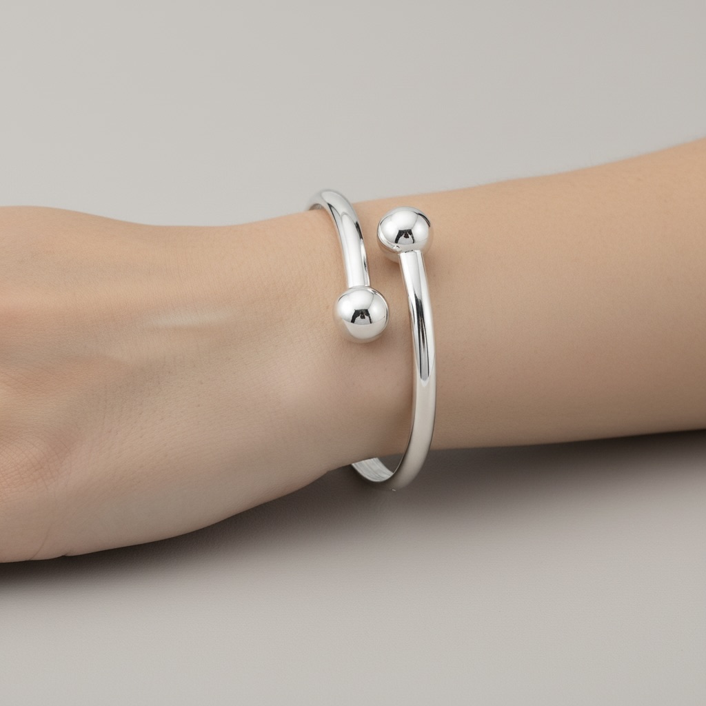 Sterling Silver 925 Minimalist Open Bangle Bracelet “Orbit” - Image 3