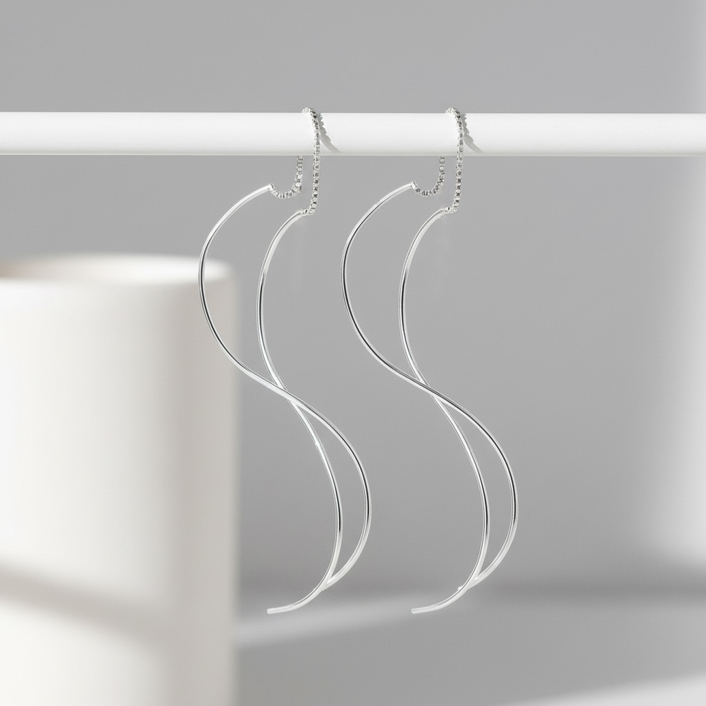 Sterling Silver 925 Long Threader Earrings “Airy” - Image 2