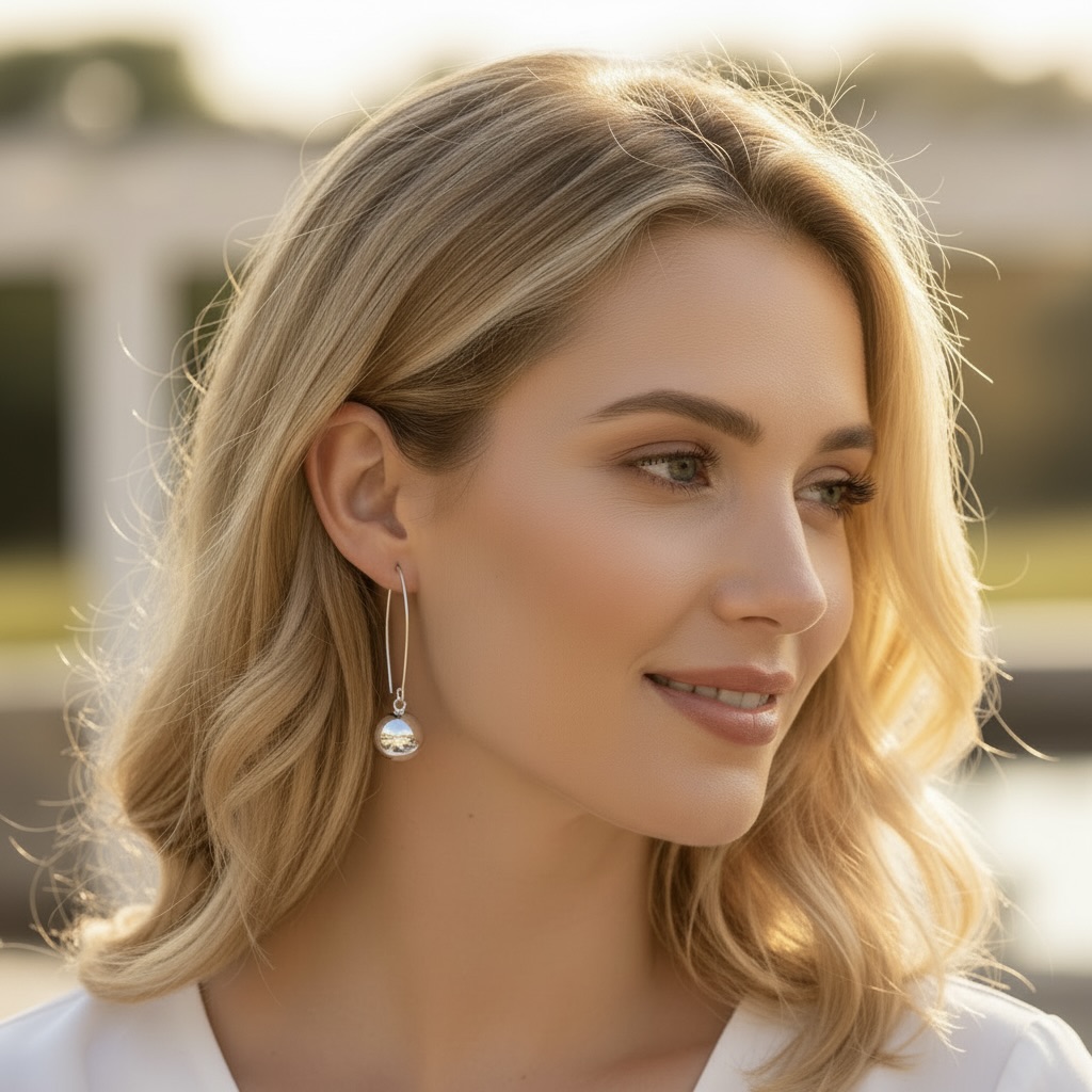 Sterling Silver 925 Threader Earrings “Sphere” - Image 3