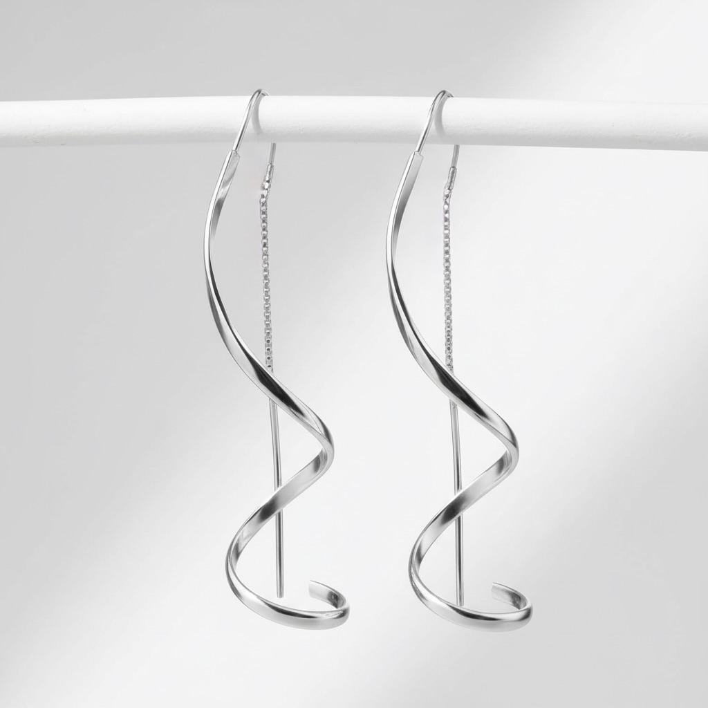 Sterling Silver 925 Spiral Threader Earrings "Twirl Twist" - Image 2