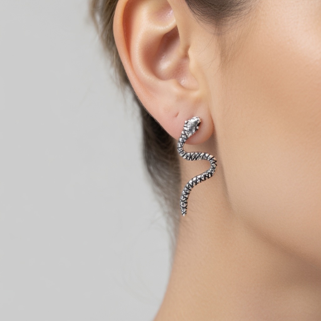 Sterling Silver 925 Snake Stud Earrings “Viper” - Image 3