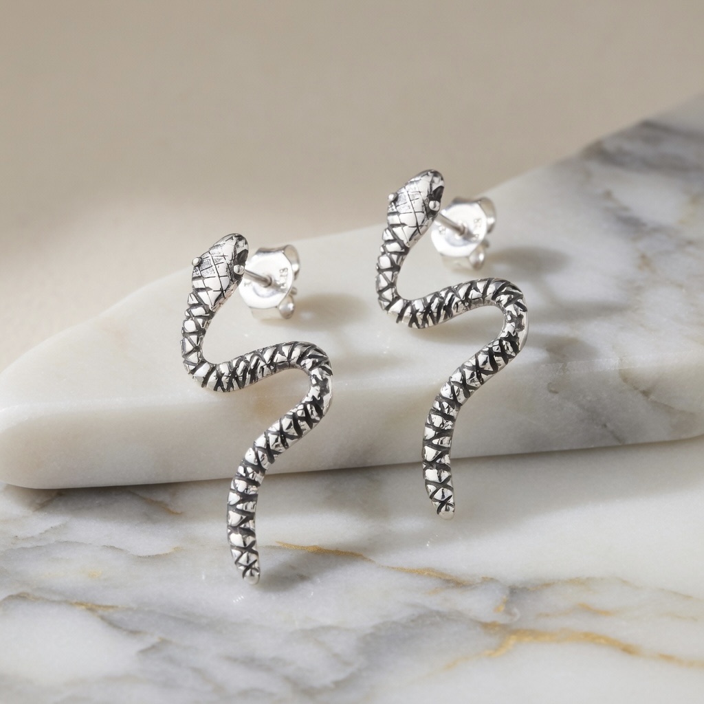 Sterling Silver 925 Snake Stud Earrings “Viper” - Image 2