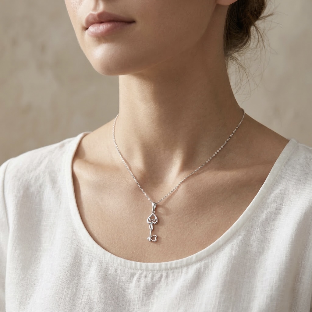 Sterling Silver 925 Key Pendant "Key to My Heart" - Image 3