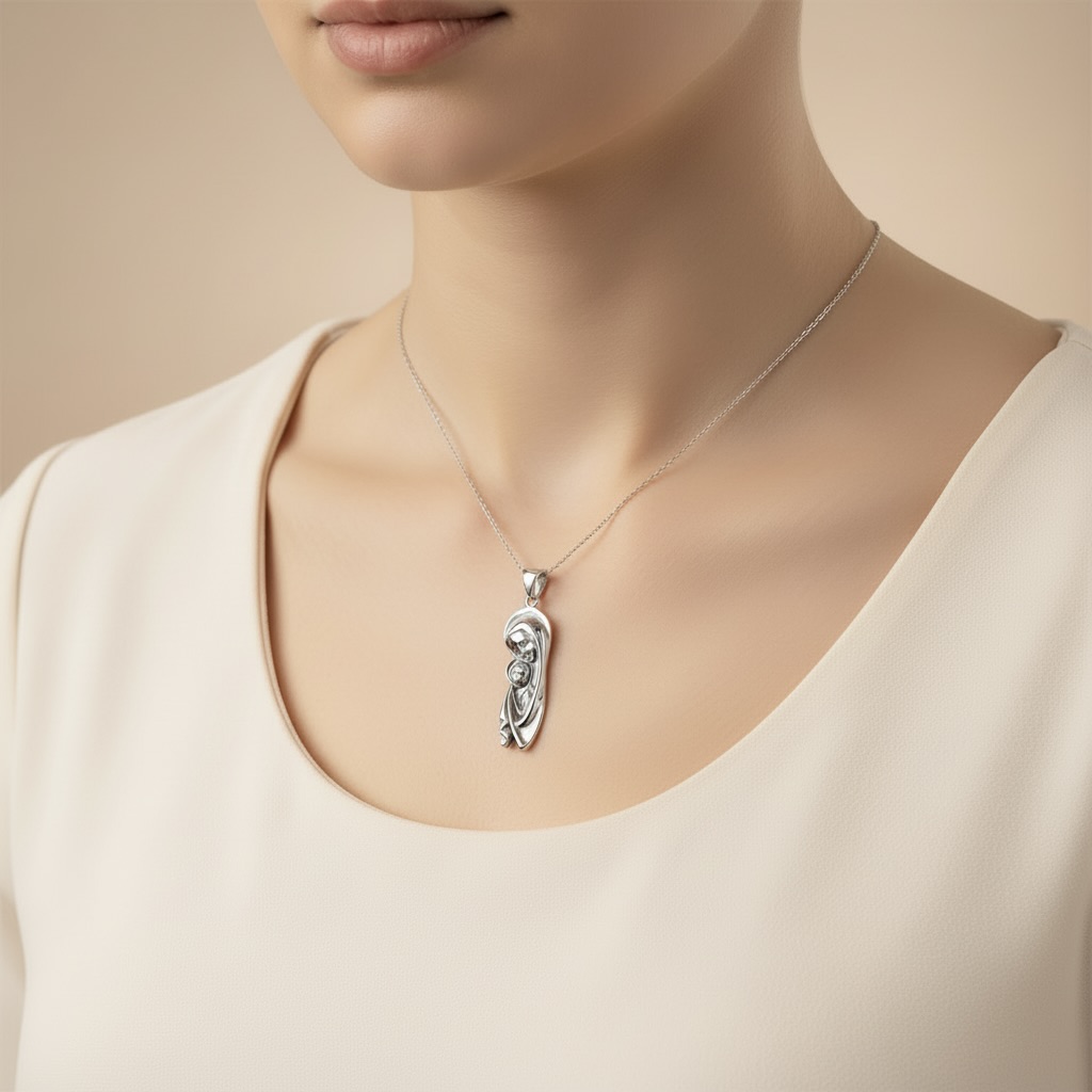 Sterling Silver 925 Virgin Mary Pendant "Mary and Child" - Image 3