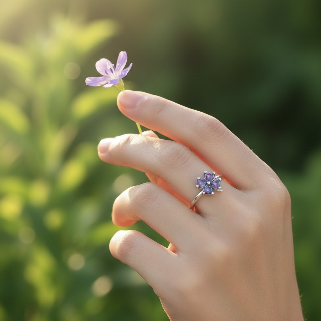 Sterling Silver 925 Four Leaf Clover Adjustable Ring "Mystic Topaz" - Image 3