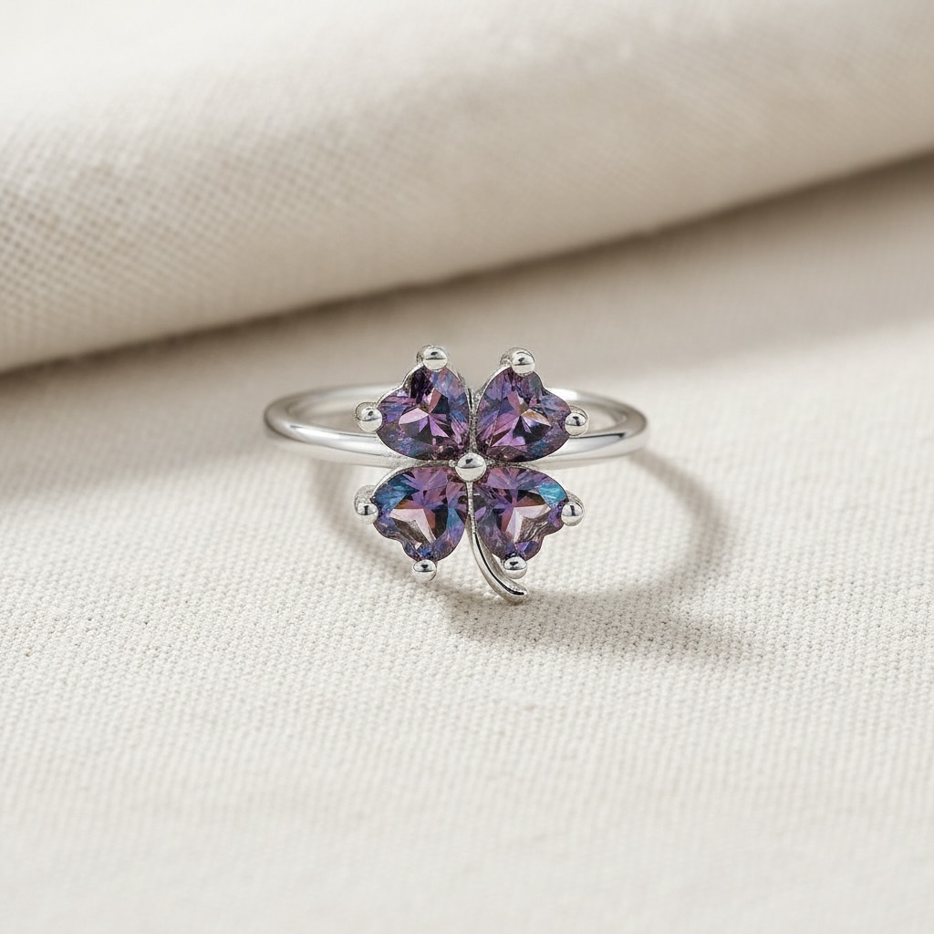 Sterling Silver 925 Four Leaf Clover Adjustable Ring "Mystic Topaz" - Image 2