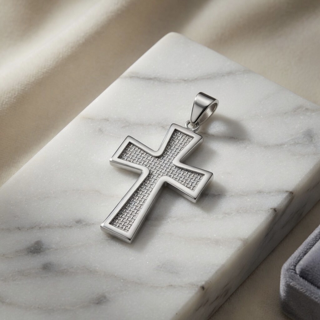 Sterling Silver 925 Textured Cross Pendant "The Path" - Image 2
