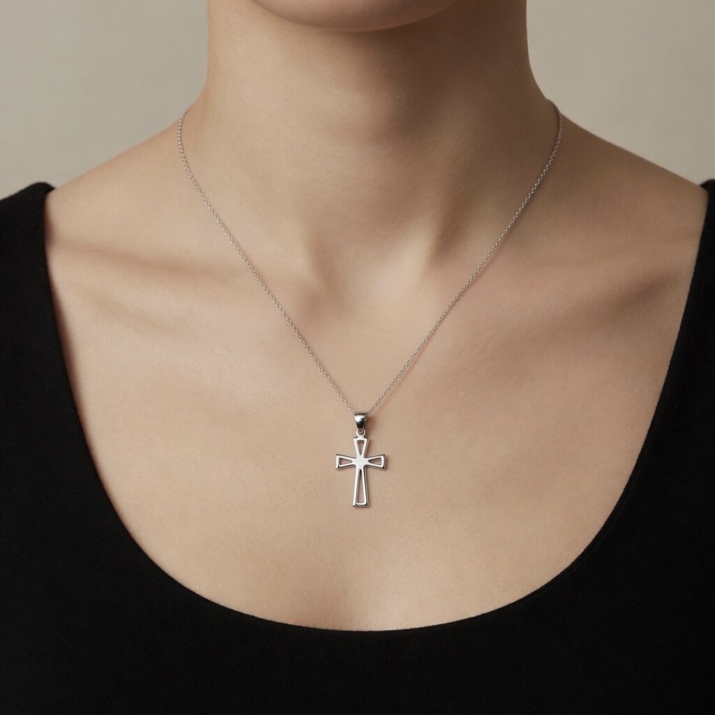 Sterling Silver 925 Open Work Cross Pendant "Airy" - Image 3