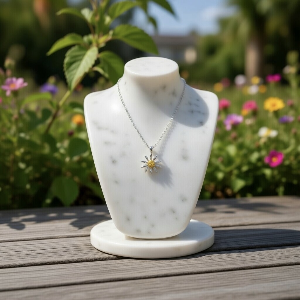 Sterling Silver 925 CZ Daisy Flower Pendant Necklace "Lulu" - Image 2