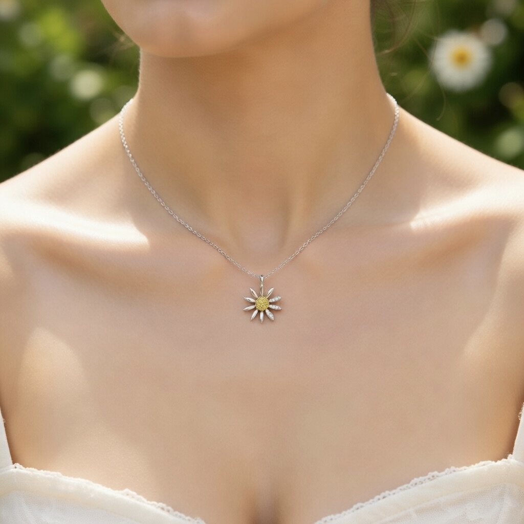 Sterling Silver 925 CZ Daisy Flower Pendant Necklace "Lulu" - Image 3