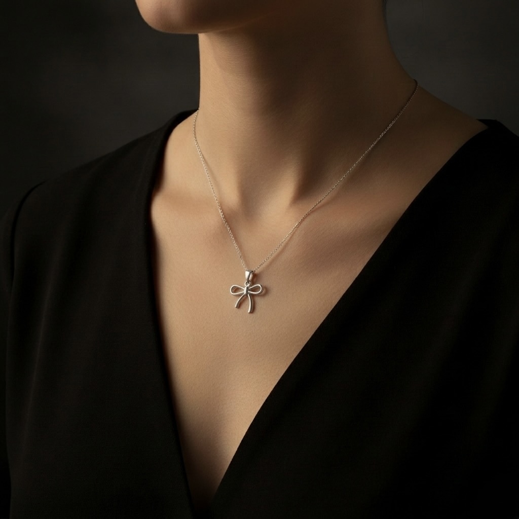 Sterling Silver 925 Bow Ribbon Pendant "Little wish" - Image 3