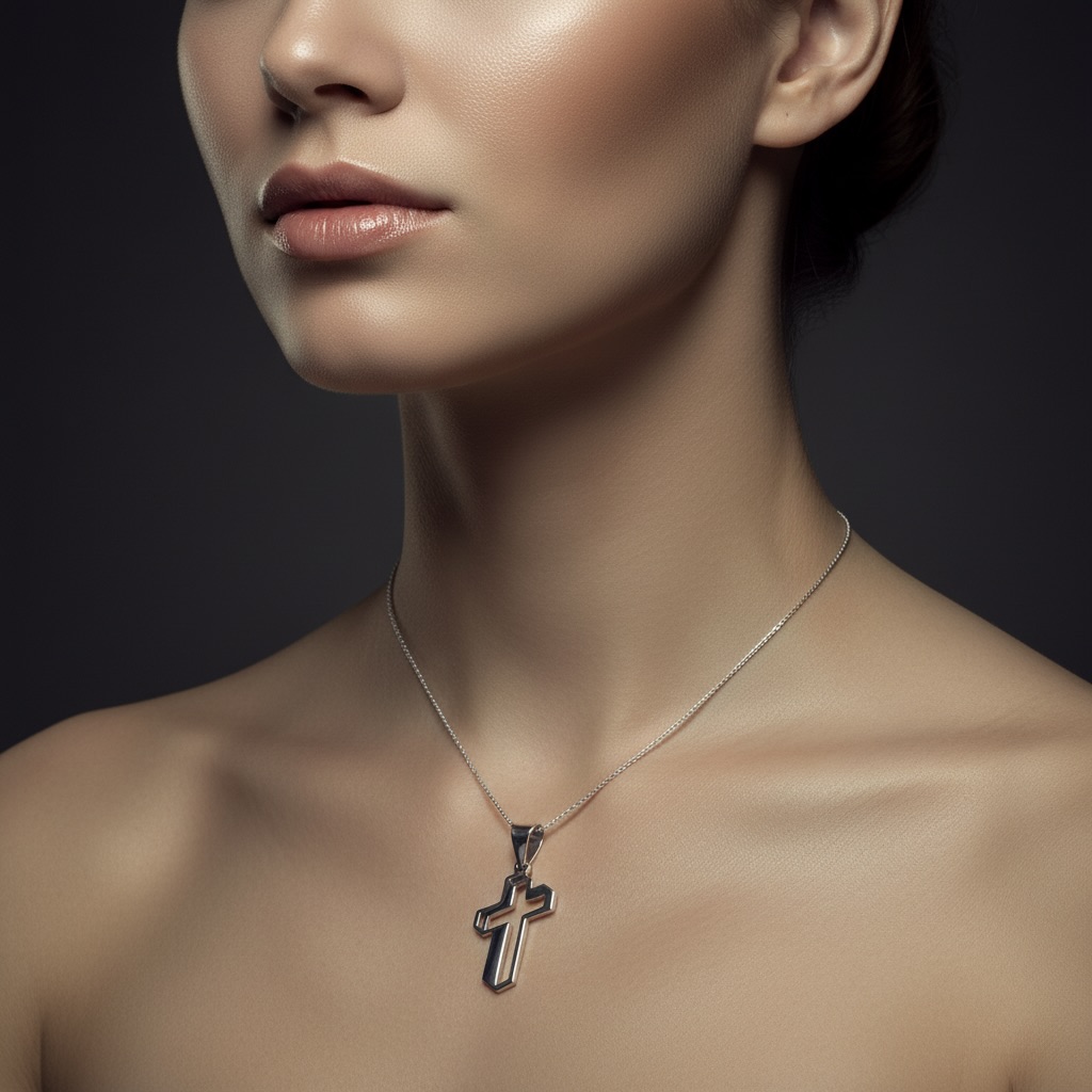 Sterling Silver 925 Unisex 3D Cross Pendant "Ortho" - Image 3