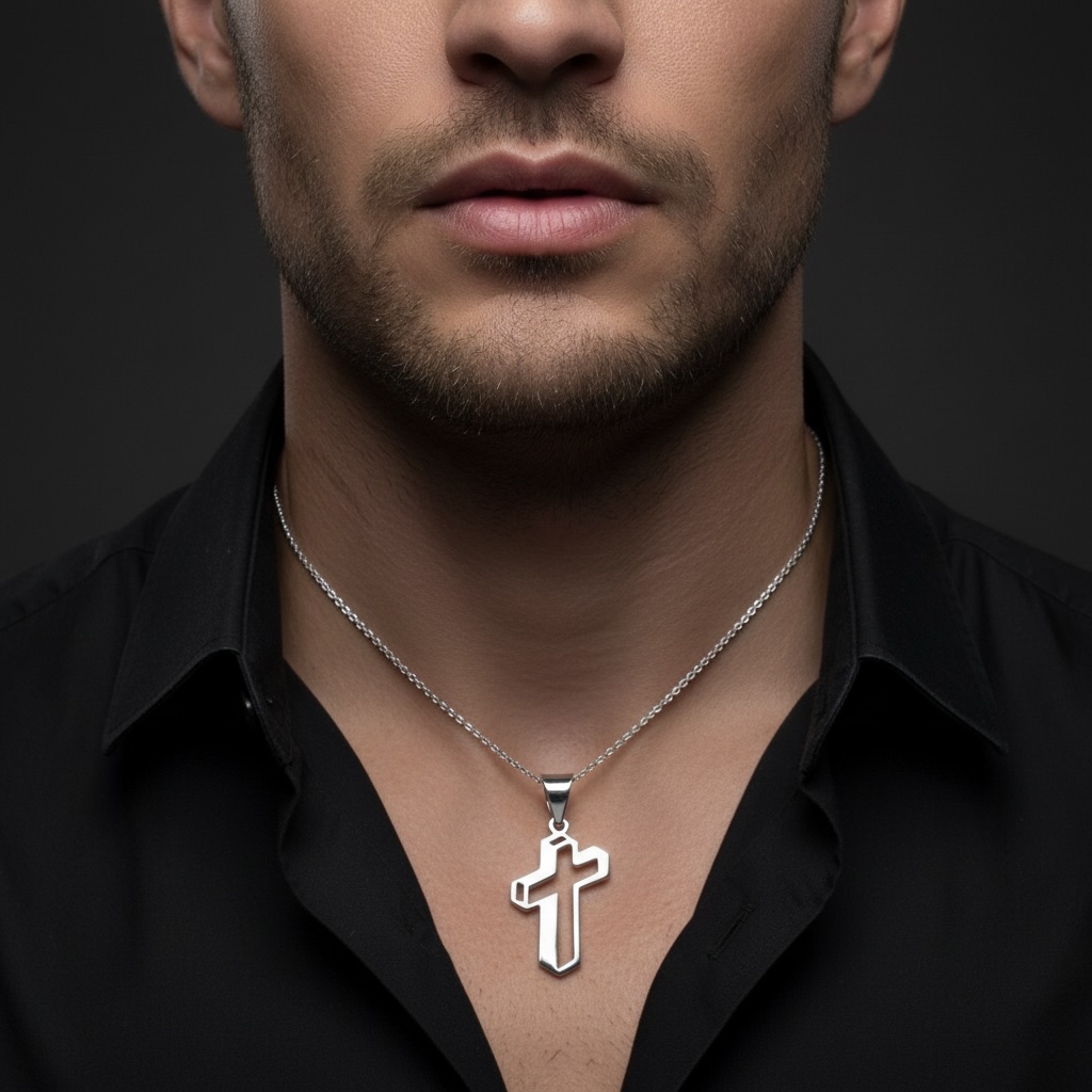 Sterling Silver 925 Unisex 3D Cross Pendant "Ortho" - Image 4