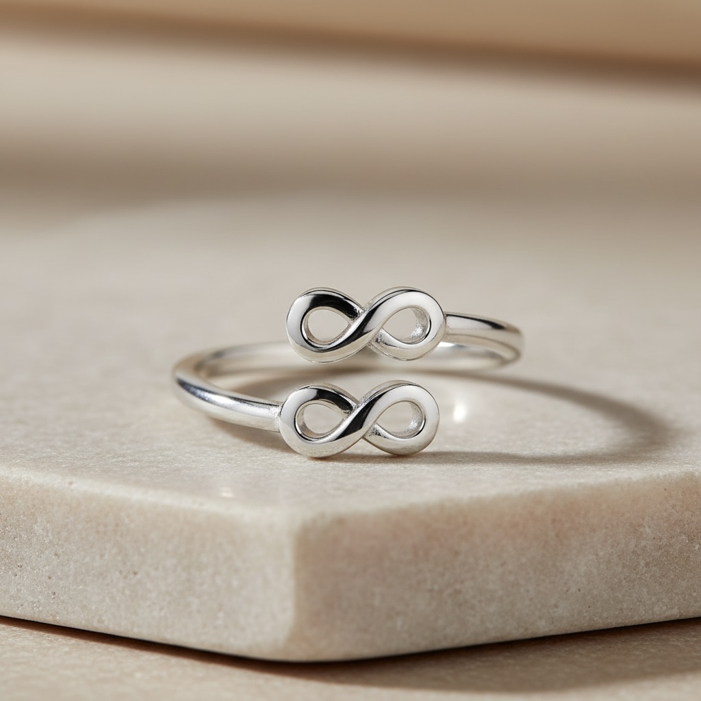 Sterling Silver 925 Double Infinity Wrap Ring Adjustable Sizes "Elysia" - Image 2