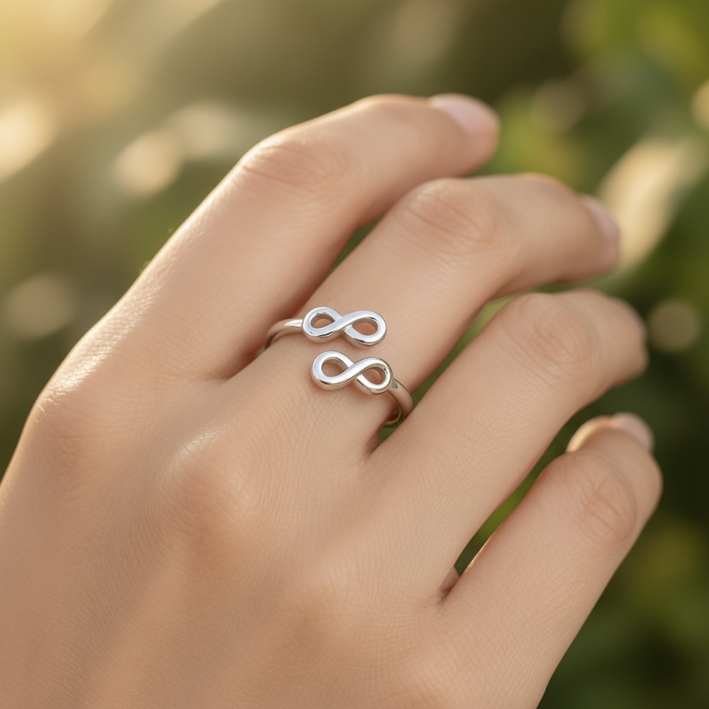 Sterling Silver 925 Double Infinity Wrap Ring Adjustable Sizes "Elysia" - Image 3