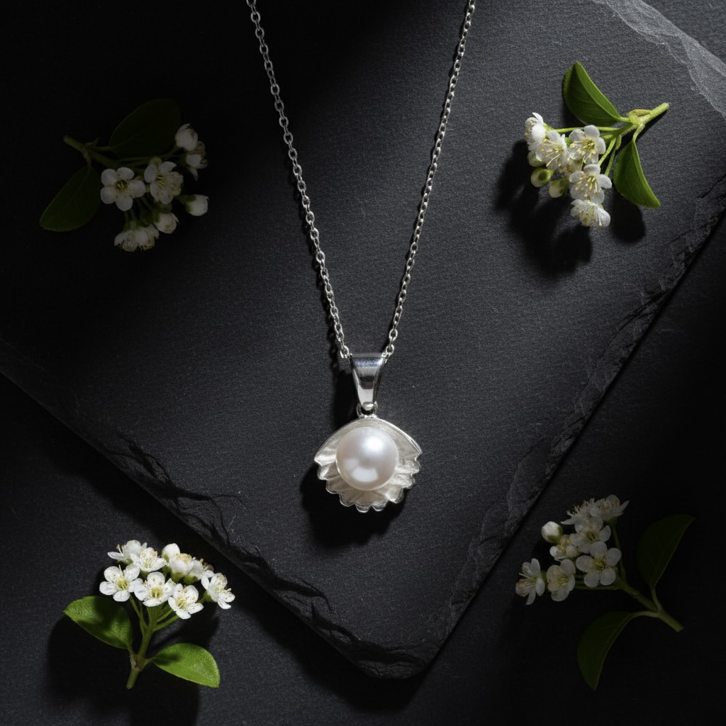 Sterling Silver 925 Pearl Necklace Pendant "Shelly" - Image 2