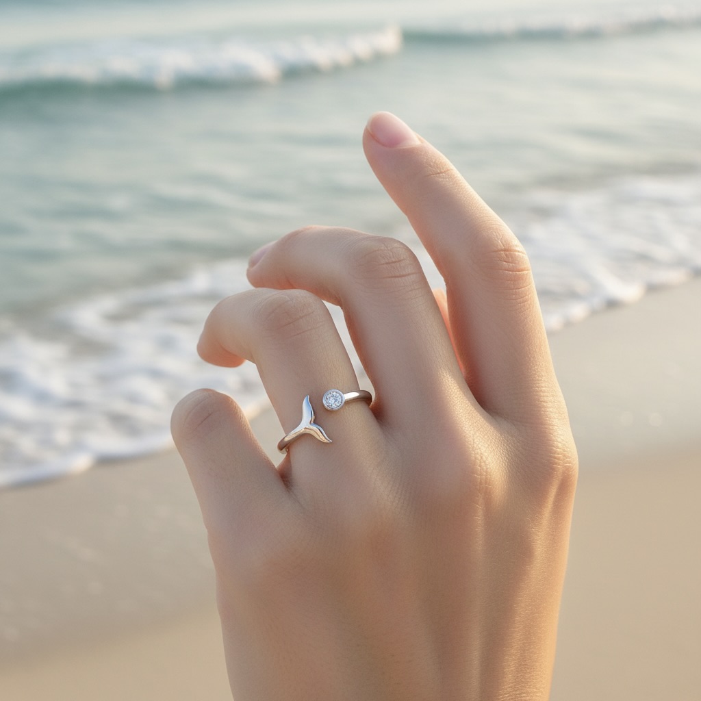 Sterling Silver 925 Mermaid Tail CZ Wrap Ring Adjustable Sizes "Marina" - Image 3