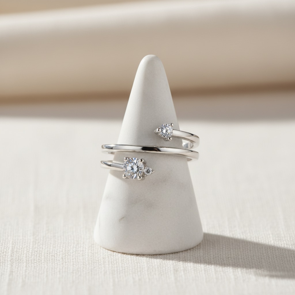 Sterling Silver 925 Adjustable CZ Gemstones Ring "Twyla" - Image 2