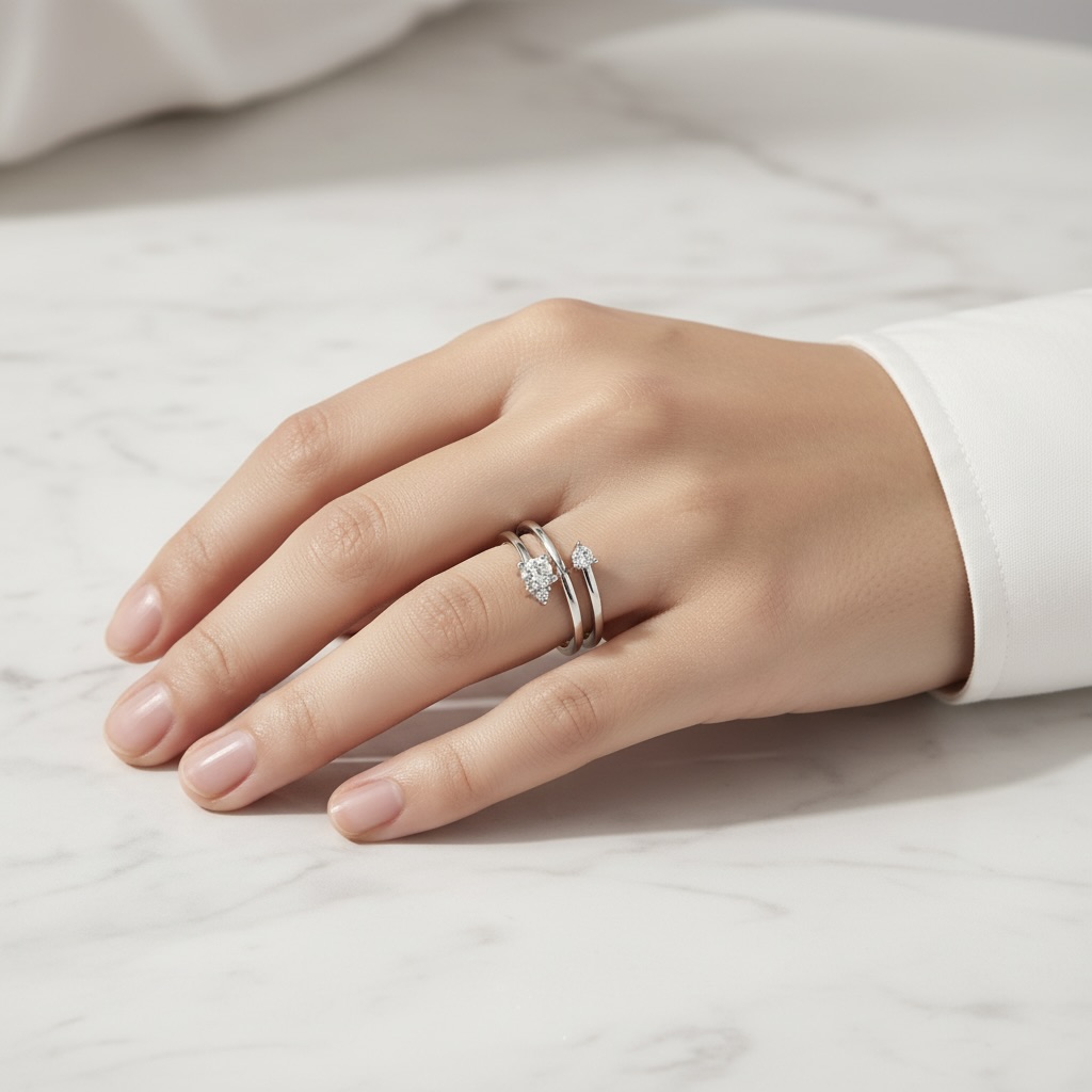 Sterling Silver 925 Adjustable CZ Gemstones Ring "Twyla" - Image 3