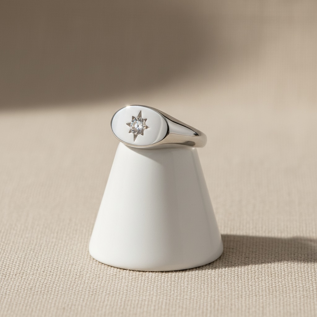 Sterling Silver 925 Starlight Signet CZ Ring Adjustable Size "Stardust" - Image 2