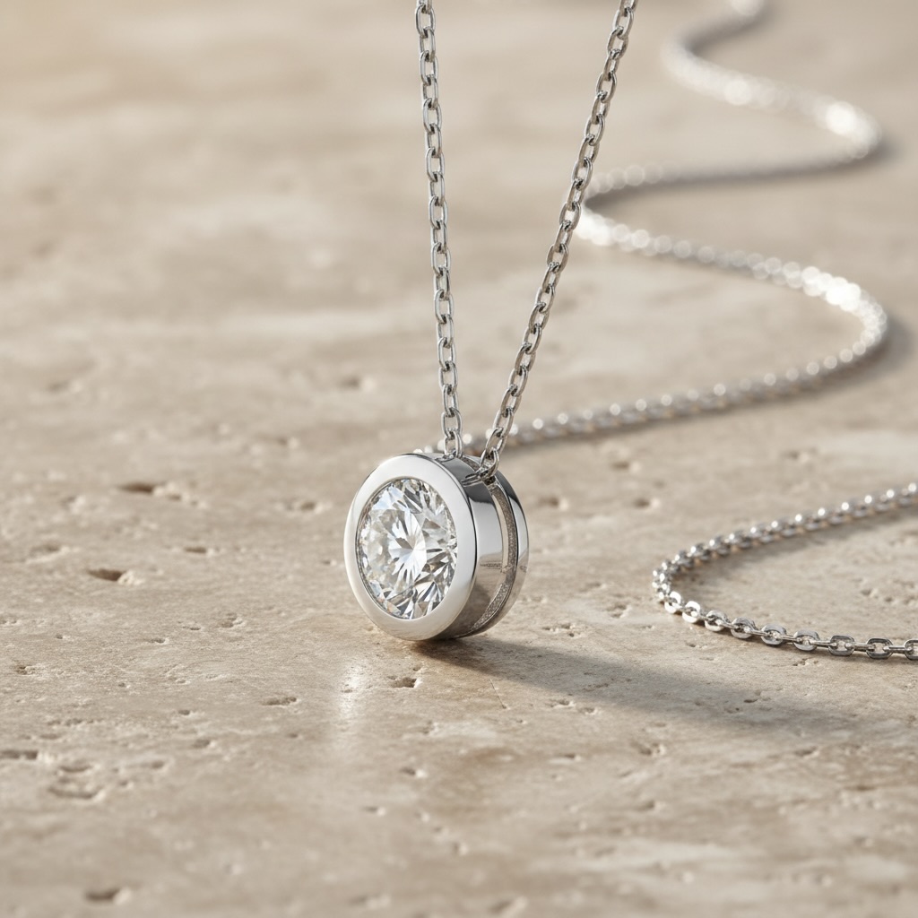 Sterling Silver 925 Necklace CZ Pendant “Solitaire Glare” - Image 2