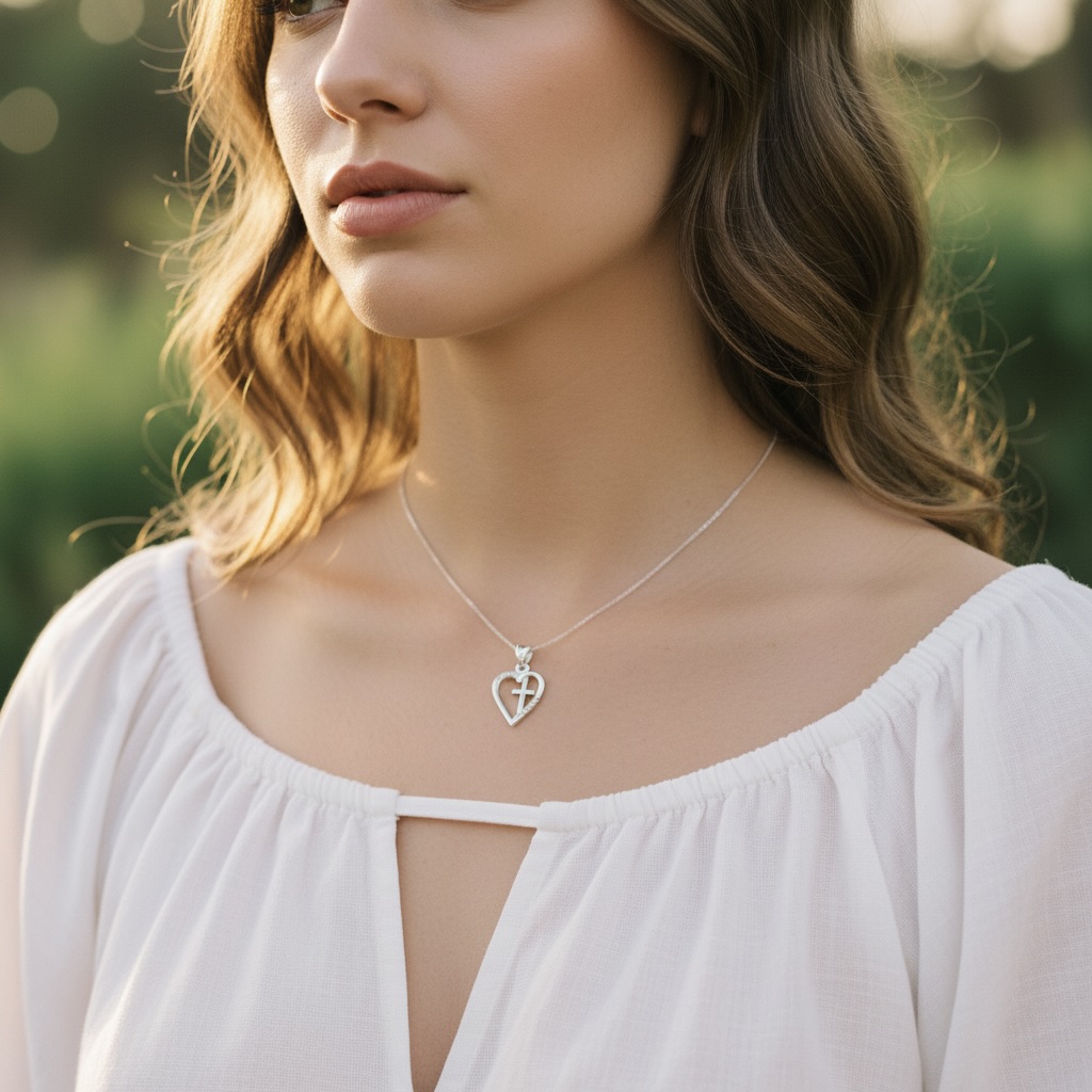 Sterling Silver 925 Heart Cross CZ Pendant "Beau" - Image 3