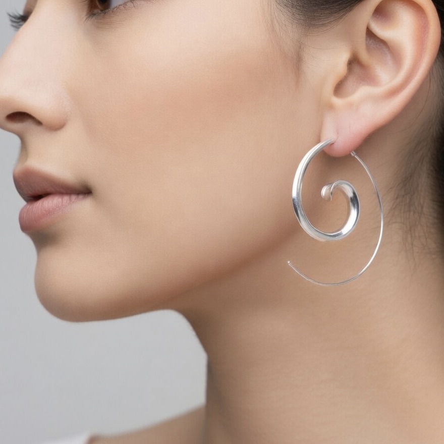 Sterling Silver 925 Spiral Hoop Earrings “Ocean Swirl” - Image 3