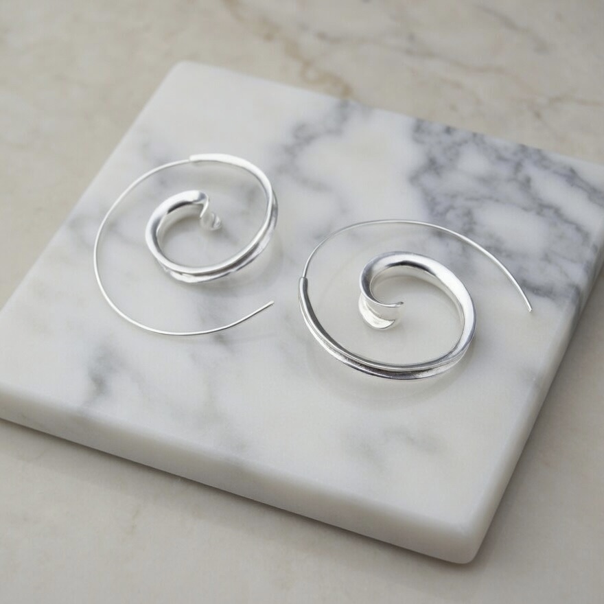 Sterling Silver 925 Spiral Hoop Earrings “Ocean Swirl” - Image 2