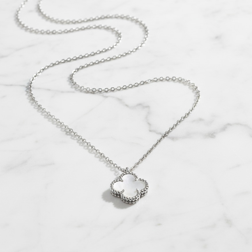 Sterling Silver 925 Mother of Pearl Four Leaf Clover Necklace Pendant "Luminous" - Image 2