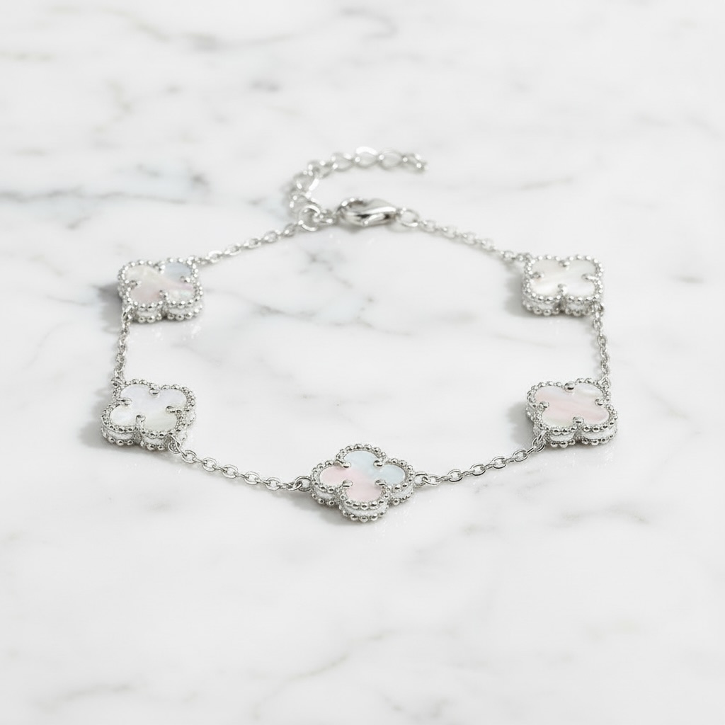 Sterling Silver 925 Mother of Pearl Clover Bracelet “Luminous” - Image 2