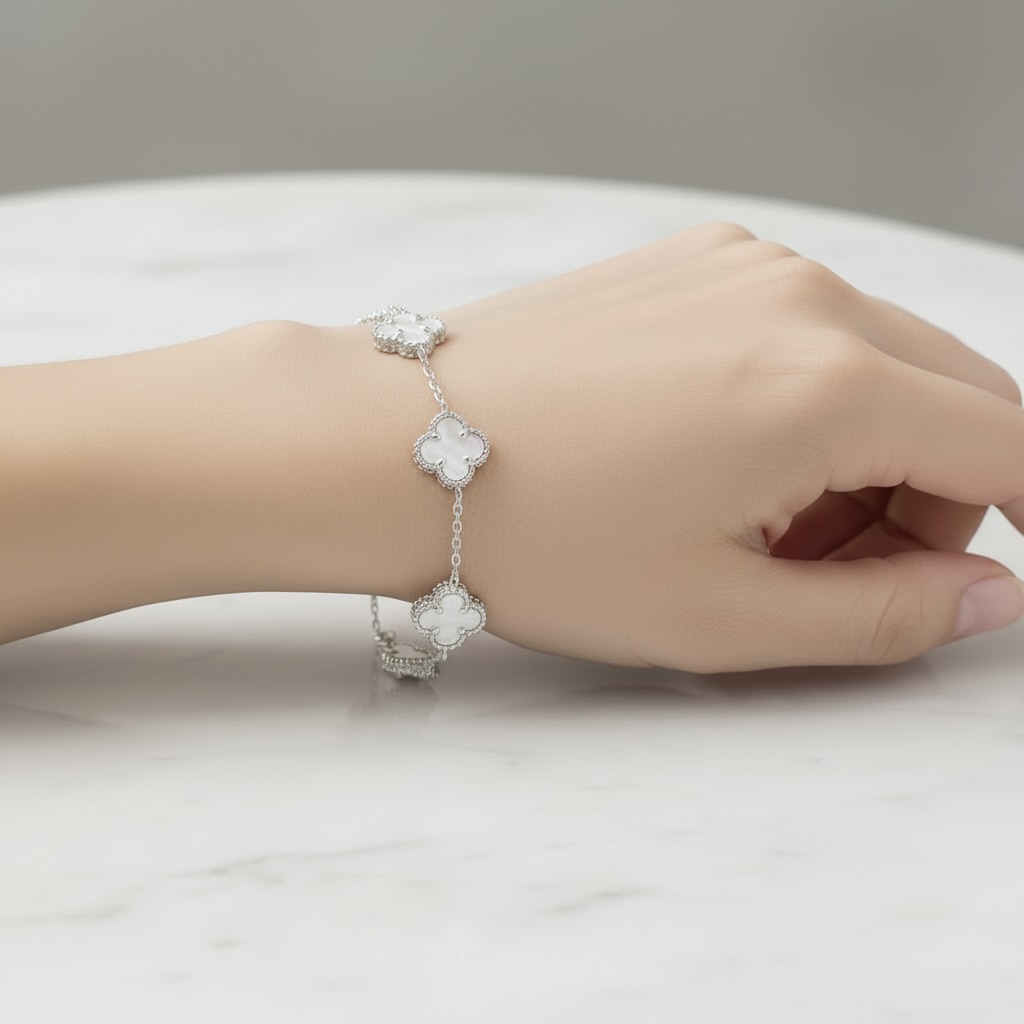 Sterling Silver 925 Mother of Pearl Clover Bracelet “Luminous” - Image 3