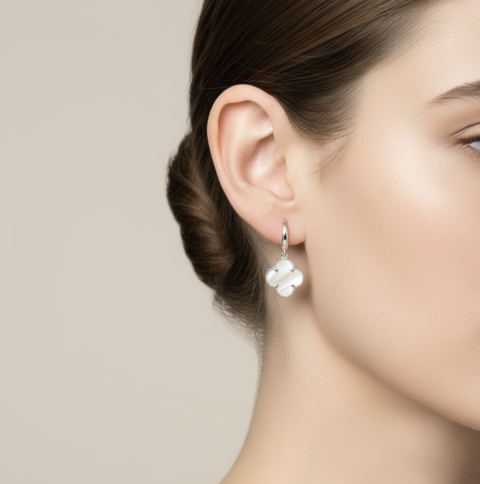 Sterling Silver 925 Mother of Pearl Huggie Earrings “Luminous” - Image 3