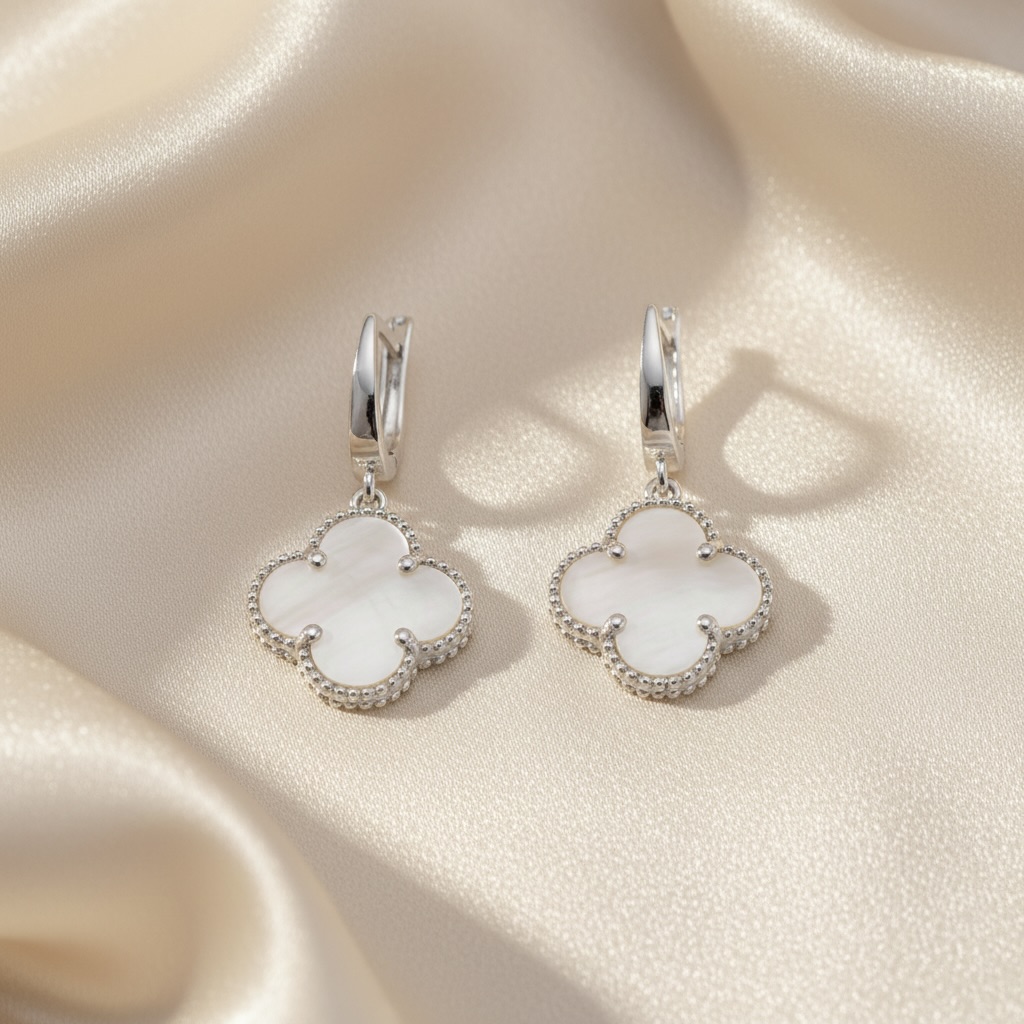 Sterling Silver 925 Mother of Pearl Huggie Earrings “Luminous” - Image 2