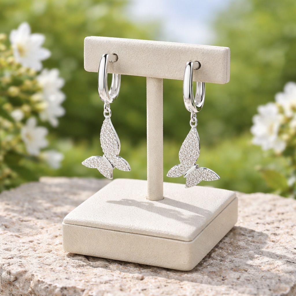 Sterling Silver 925 Drop CZ Earrings “Butterfly Dreams” - Image 2