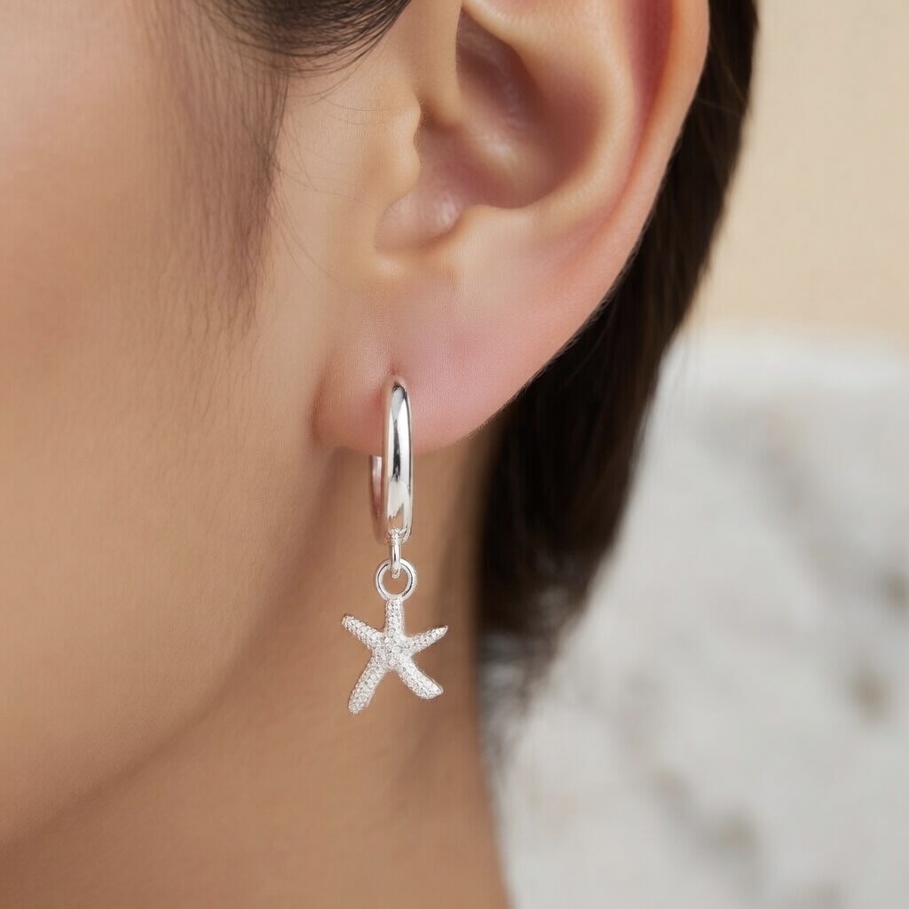 Sterling Silver 925 Starfish Huggie Hoop Earrings “Sea Sparkle” - Image 3