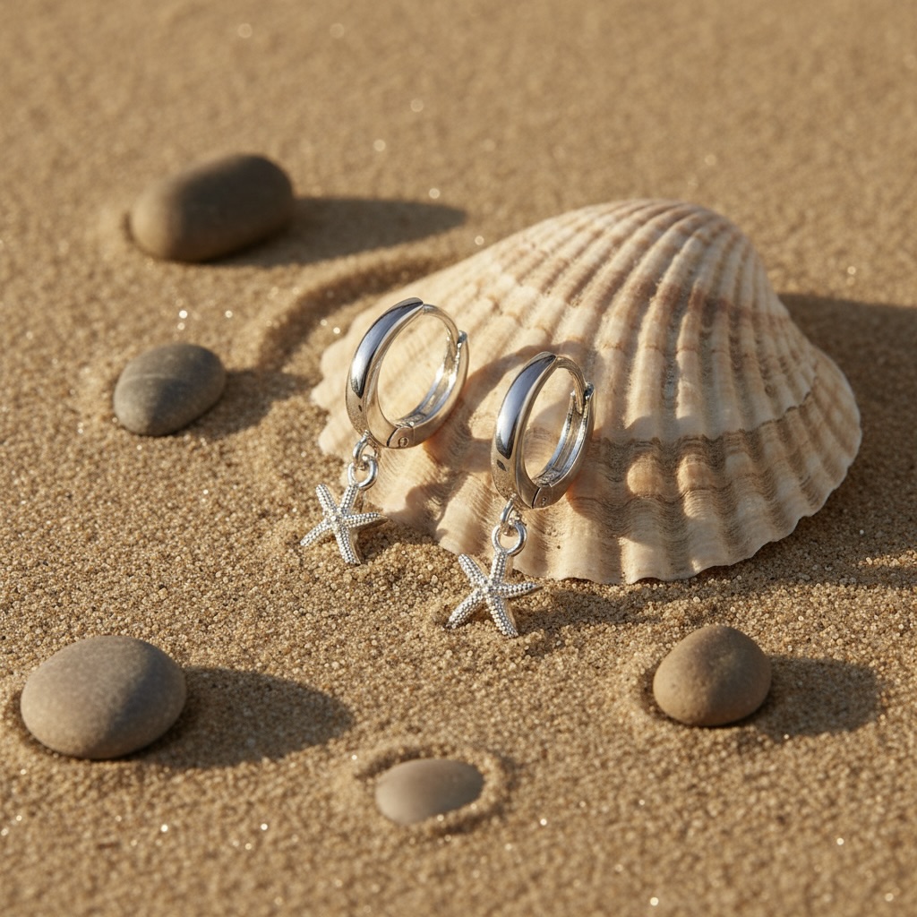 Sterling Silver 925 Starfish Huggie Hoop Earrings “Sea Sparkle” - Image 2