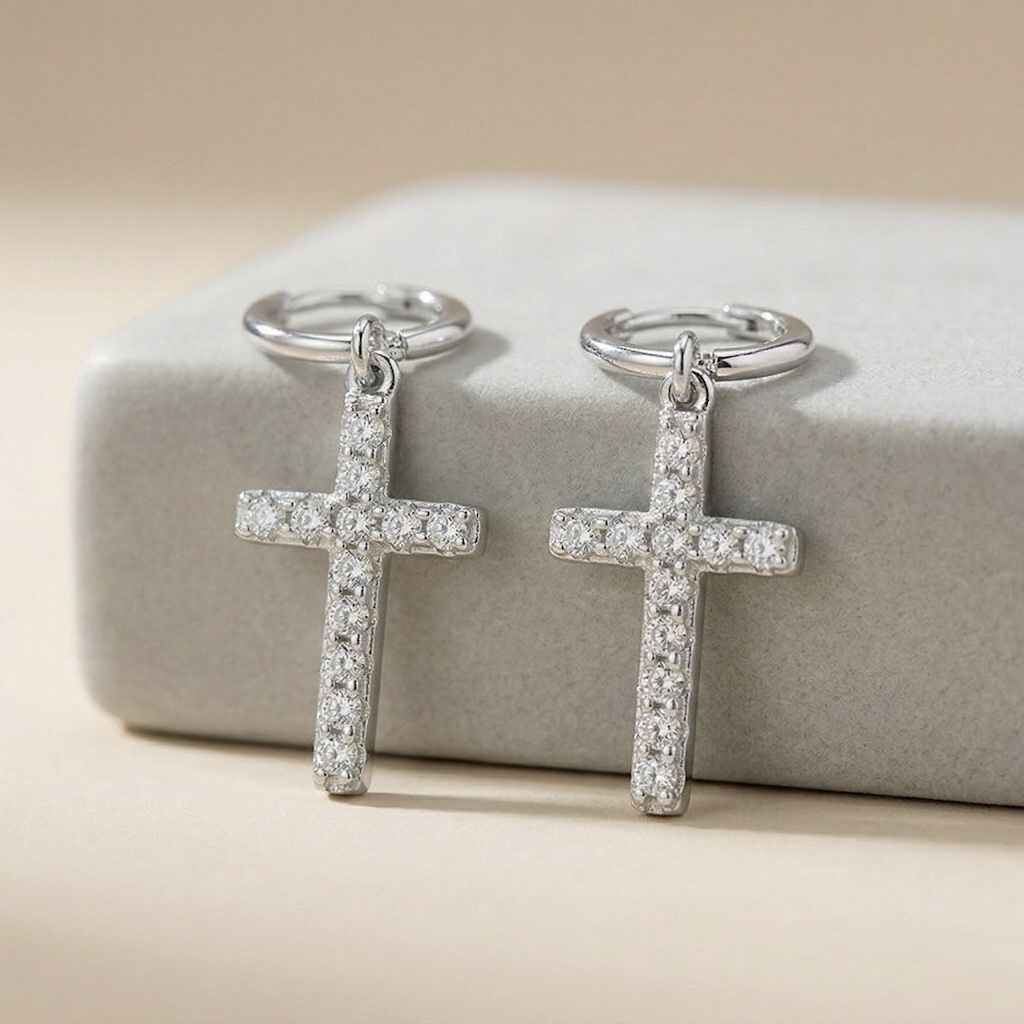 Sterling Silver 925 Huggie CZ Earrings “Faith” - Image 2